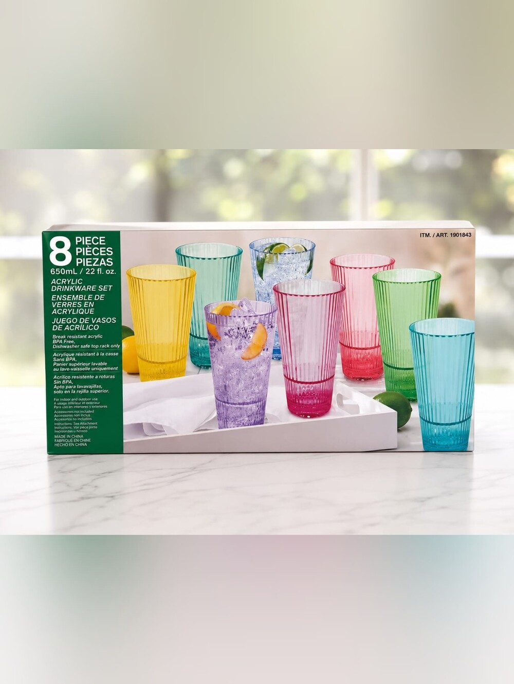 8-Piece Multicolor Acrylic Drinkware Set - Bright Colored Tumblers - Picture 1 of 5